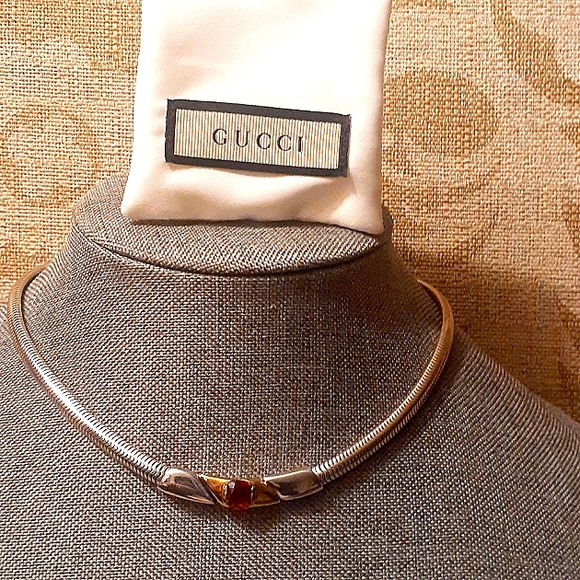 GUCCI VINTAGE AUTHENTIC RARE 18K 925 NECKLACE WITH CITRINE STONE - Picture 1 of 7